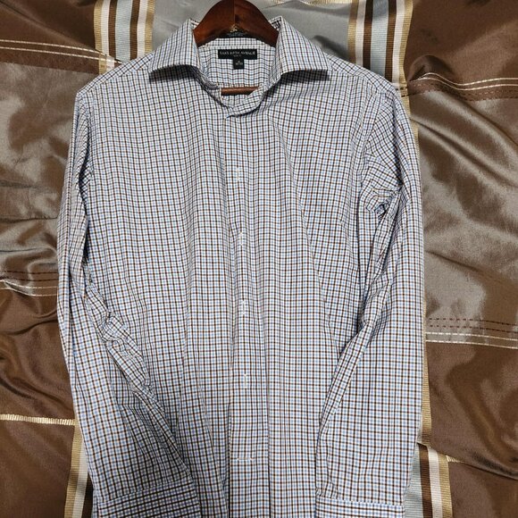 Mens Slim Fit Blue Check Dress Shirt by Saks Fifth Avenue - Picture 1 of 2